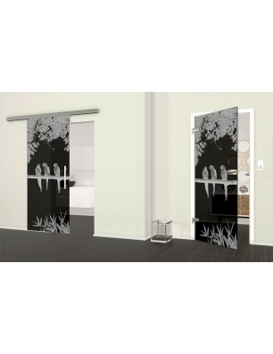 Ganzglastür Pappagei II Gelasert Auf Grauglas