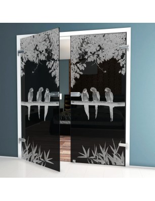 Ganzglastür Pappagei II Gelasert Auf Grauglas