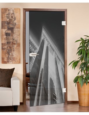 Ganzglastür Bank Gelasert Auf Grauglas