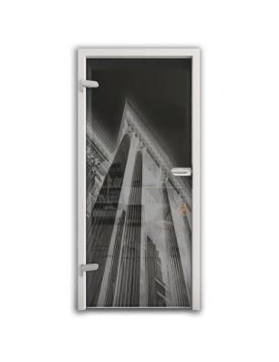 Ganzglastür Bank Gelasert Auf Grauglas