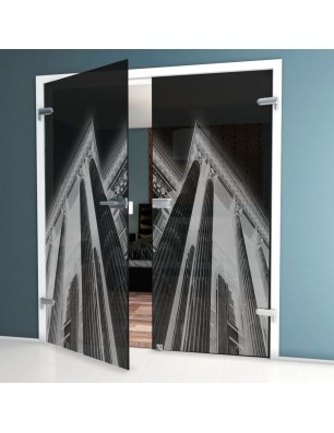 Ganzglastür Bank Gelasert Auf Grauglas