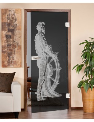 Ganzglastür Kapitän II Gelasert Auf Grauglas