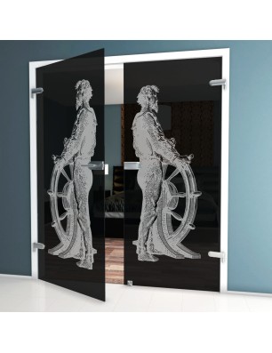 Ganzglastür Kapitän II Gelasert Auf Grauglas