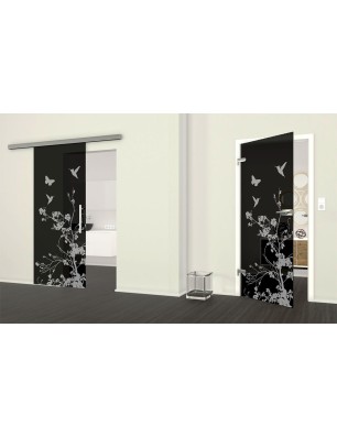 Ganzglastür Birds Gelasert Auf Grauglas