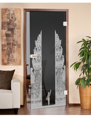 Ganzglastür Cross Gelasert Auf Grauglas