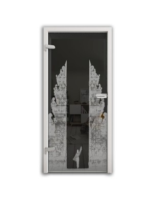 Ganzglastür Cross Gelasert Auf Grauglas