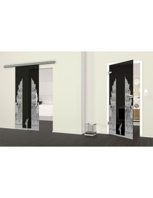 Ganzglastür Cross Gelasert Auf Grauglas