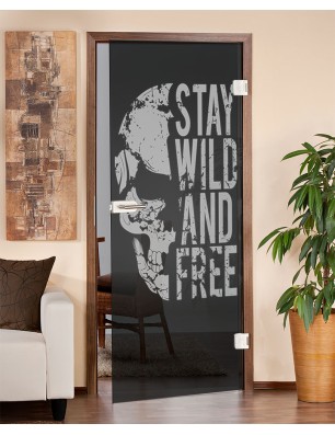 Ganzglastür Wild and Free Gelasert Auf Grauglas