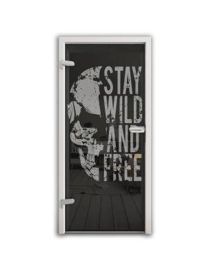 Ganzglastür Wild and Free Gelasert Auf Grauglas