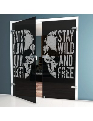 Ganzglastür Wild and Free Gelasert Auf Grauglas