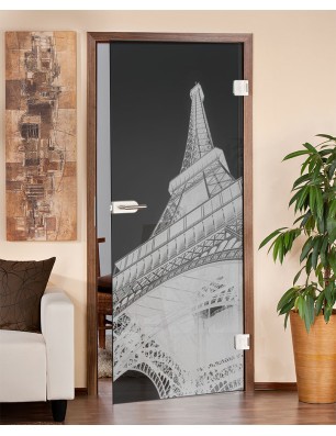 Ganzglastür Eifelturm Gelasert Auf Grauglas