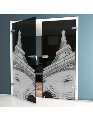 Ganzglastür Eifelturm Gelasert Auf Grauglas