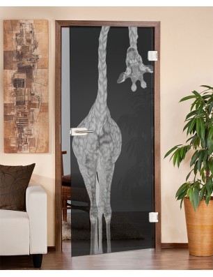 Ganzglastür Giraffenhals Gelasert Auf Grauglas