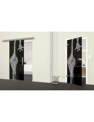 Ganzglastür Giraffenhals Gelasert Auf Grauglas