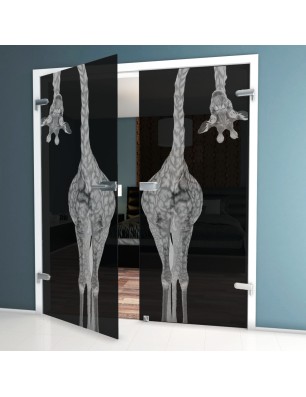Ganzglastür Giraffenhals Gelasert Auf Grauglas