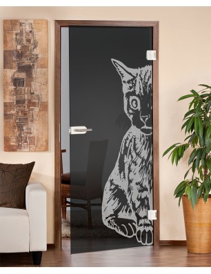 Ganzglastür Katze Gelasert Auf Grauglas