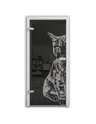 Ganzglastür Katze Gelasert Auf Grauglas