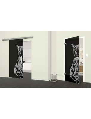 Ganzglastür Katze Gelasert Auf Grauglas