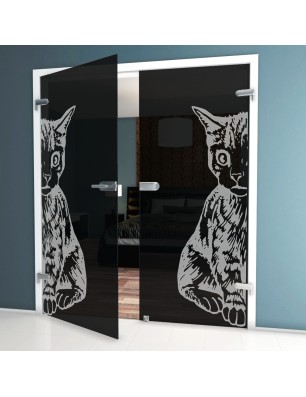 Ganzglastür Katze Gelasert Auf Grauglas