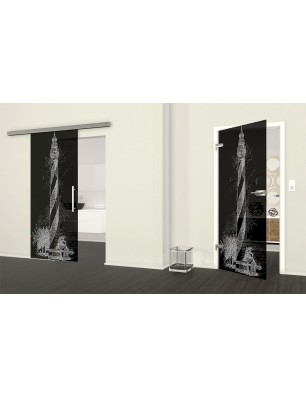 Ganzglastür Leuchtturm Gelasert Auf Grauglas