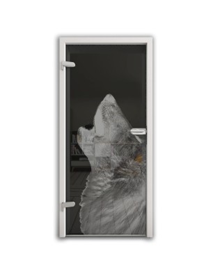 Ganzglastür Wolf 2 Gelasert Auf Grauglas