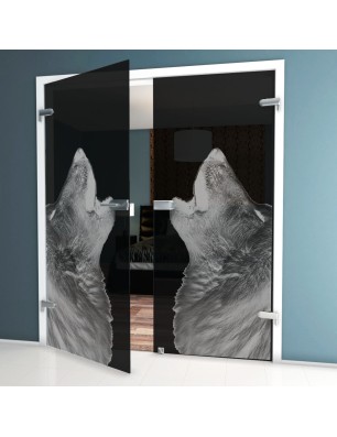 Ganzglastür Wolf 2 Gelasert Auf Grauglas