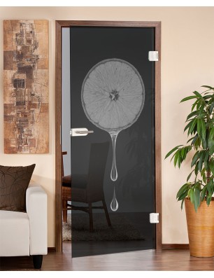 Ganzglastür Orange Gelasert Auf Grauglas