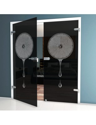 Ganzglastür Orange Gelasert Auf Grauglas