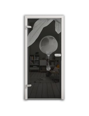 Ganzglastür Olive Gelasert Auf Grauglas