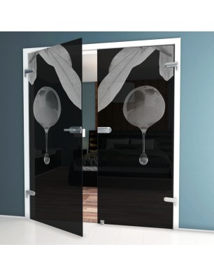 Ganzglastür Olive Gelasert Auf Grauglas