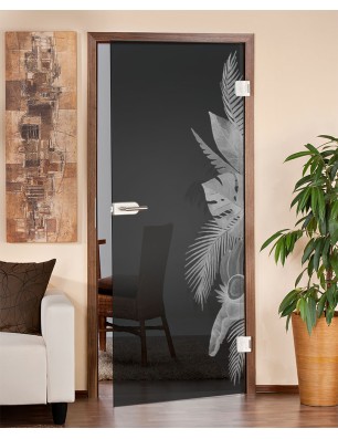 Ganzglastür Tropical I Gelasert Auf Grauglas