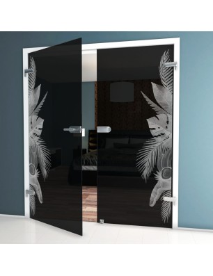 Ganzglastür Tropical I Gelasert Auf Grauglas