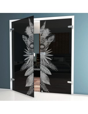 Ganzglastür Tropical II Gelasert Auf Grauglas