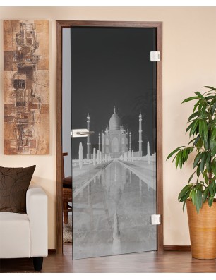Ganzglastür Tac Mahal Gelasert Auf Grauglas