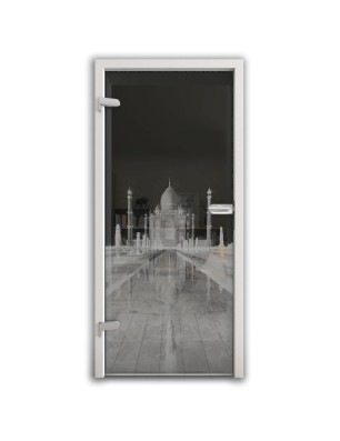 Ganzglastür Tac Mahal Gelasert Auf Grauglas