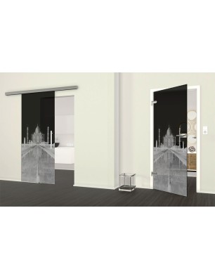 Ganzglastür Tac Mahal Gelasert Auf Grauglas