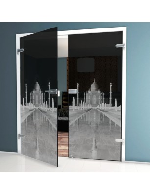 Ganzglastür Tac Mahal Gelasert Auf Grauglas