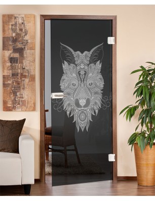 Ganzglastür Wolf 6 Gelasert Auf Grauglas
