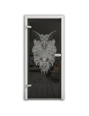 Ganzglastür Wolf 6 Gelasert Auf Grauglas