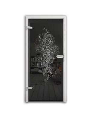 Ganzglastür Florale Kunst Gelasert Auf Grauglas