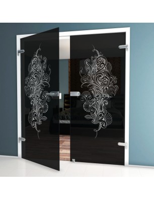 Ganzglastür Florale Kunst Gelasert Auf Grauglas