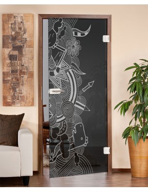 Ganzglastür Kid Misc Gelasert Auf Grauglas