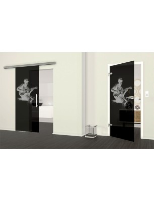 Ganzglastür Gitarist Gelasert Auf Grauglas