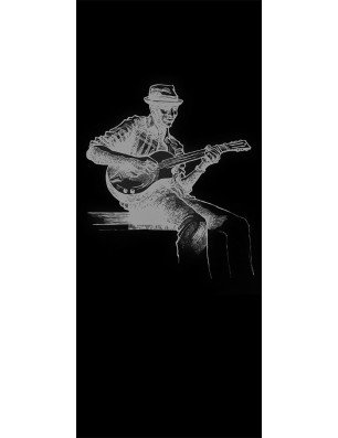 Ganzglastür Gitarist Gelasert Auf Grauglas