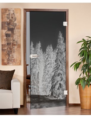 Ganzglastür Winterwald Gelasert Auf Grauglas