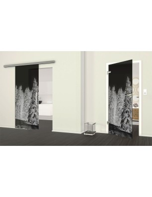 Ganzglastür Winterwald Gelasert Auf Grauglas