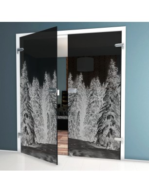 Ganzglastür Winterwald Gelasert Auf Grauglas