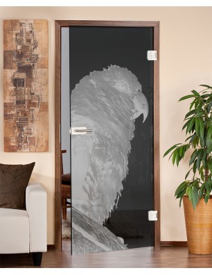 Ganzglastür Sittich Gelasert Auf Grauglas