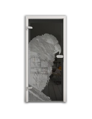 Ganzglastür Sittich Gelasert Auf Grauglas