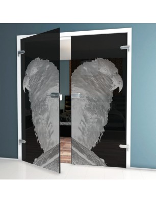 Ganzglastür Sittich Gelasert Auf Grauglas